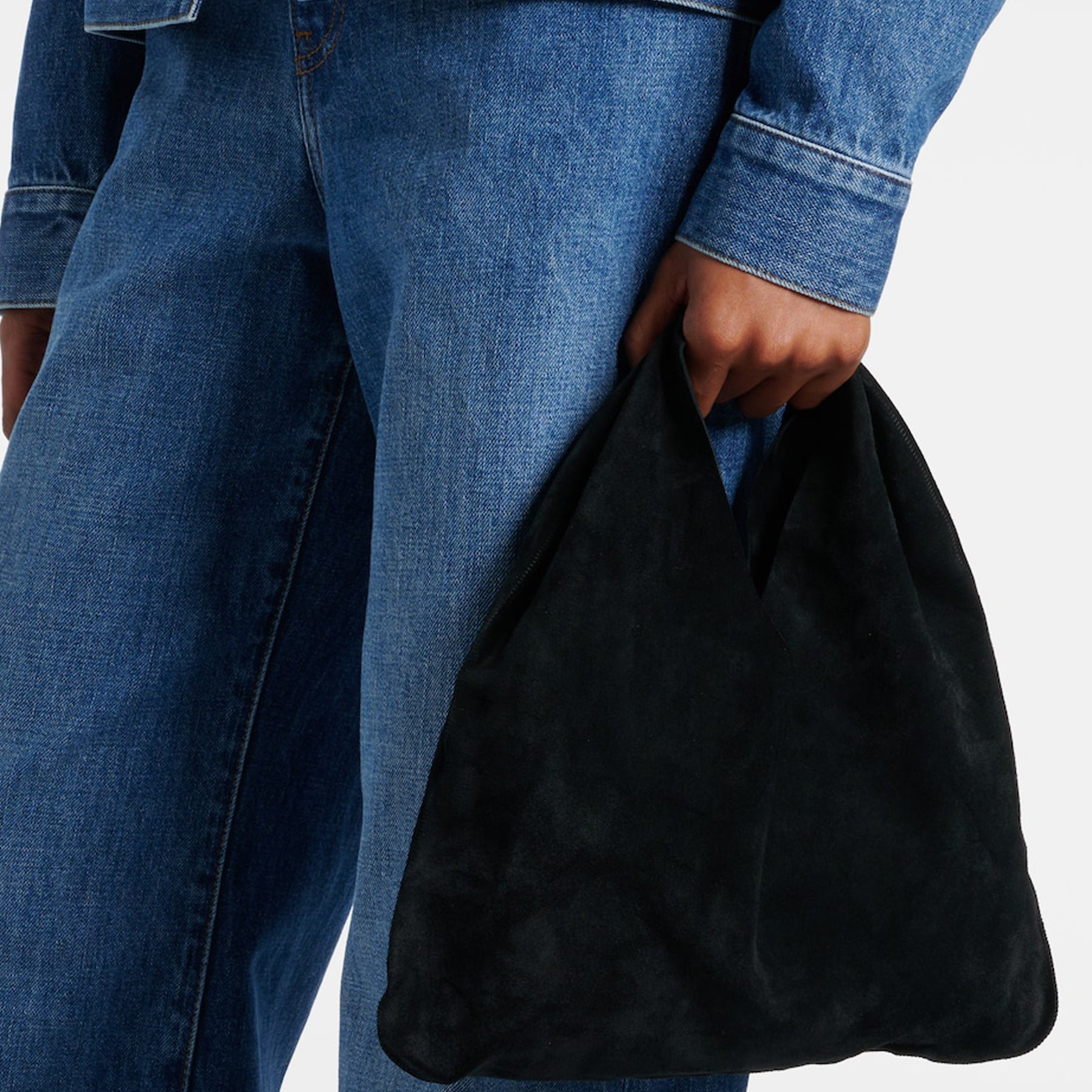 The Row | Bindle Small Suede Tote Bag in Black | The UNDONE