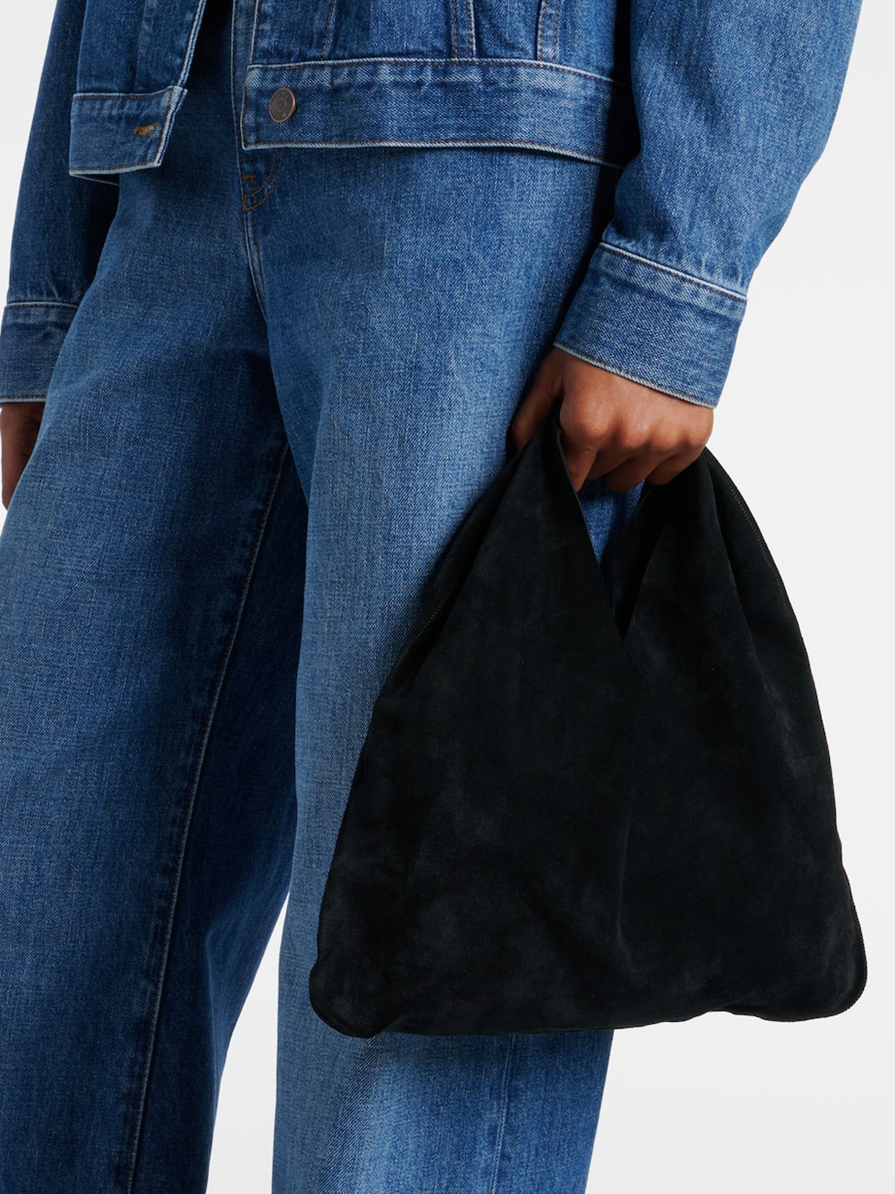 The Row | Bindle Small Suede Tote Bag in Black | The UNDONE