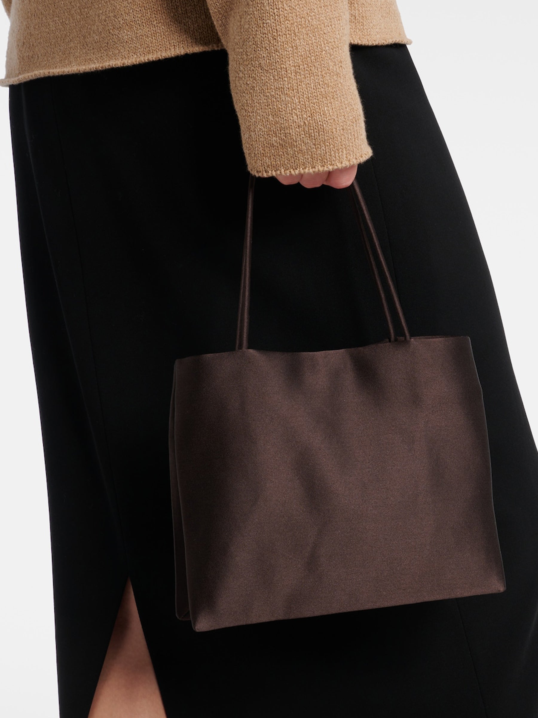 The Row | Cecily Satin Shopper in Brown | The UNDONE