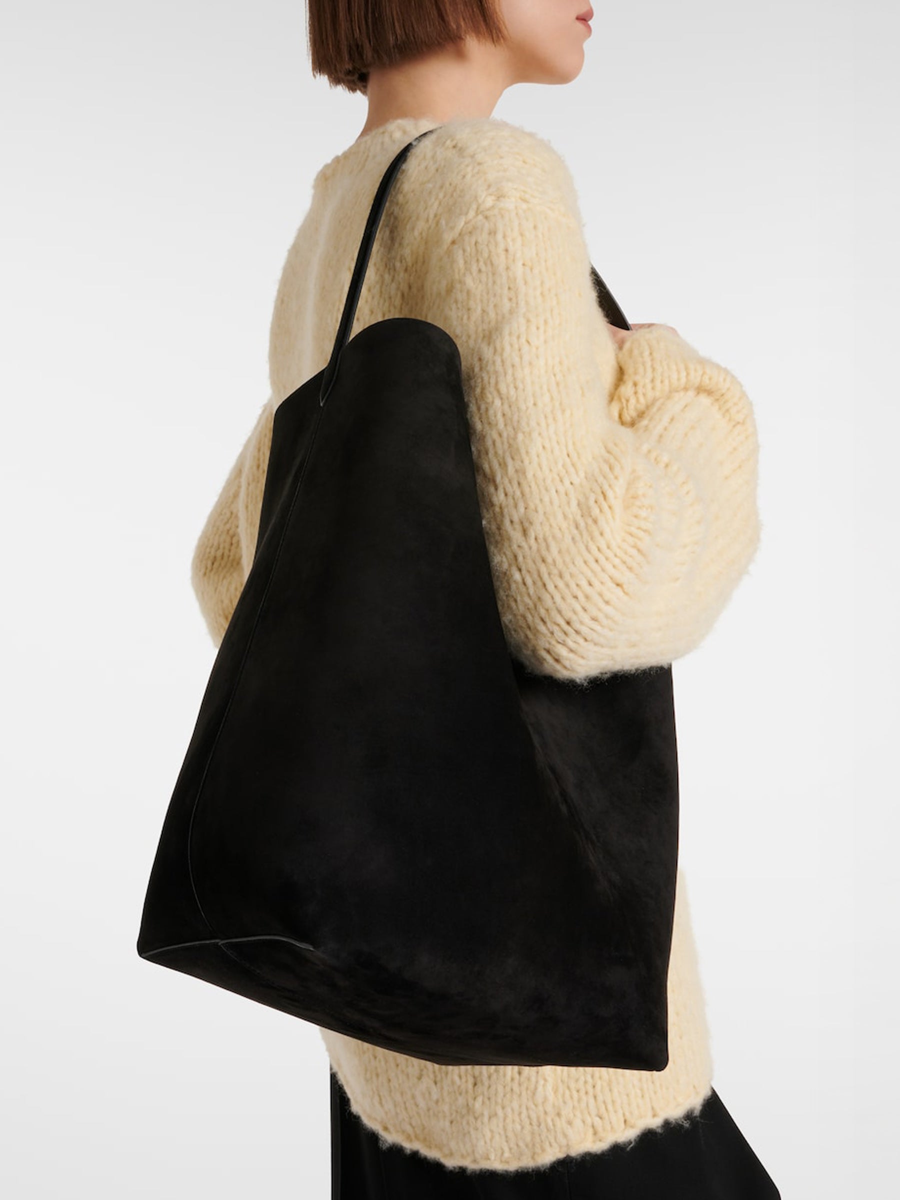 The Row | N/S Park Large Suede Tote Bag in Black | The UNDONE