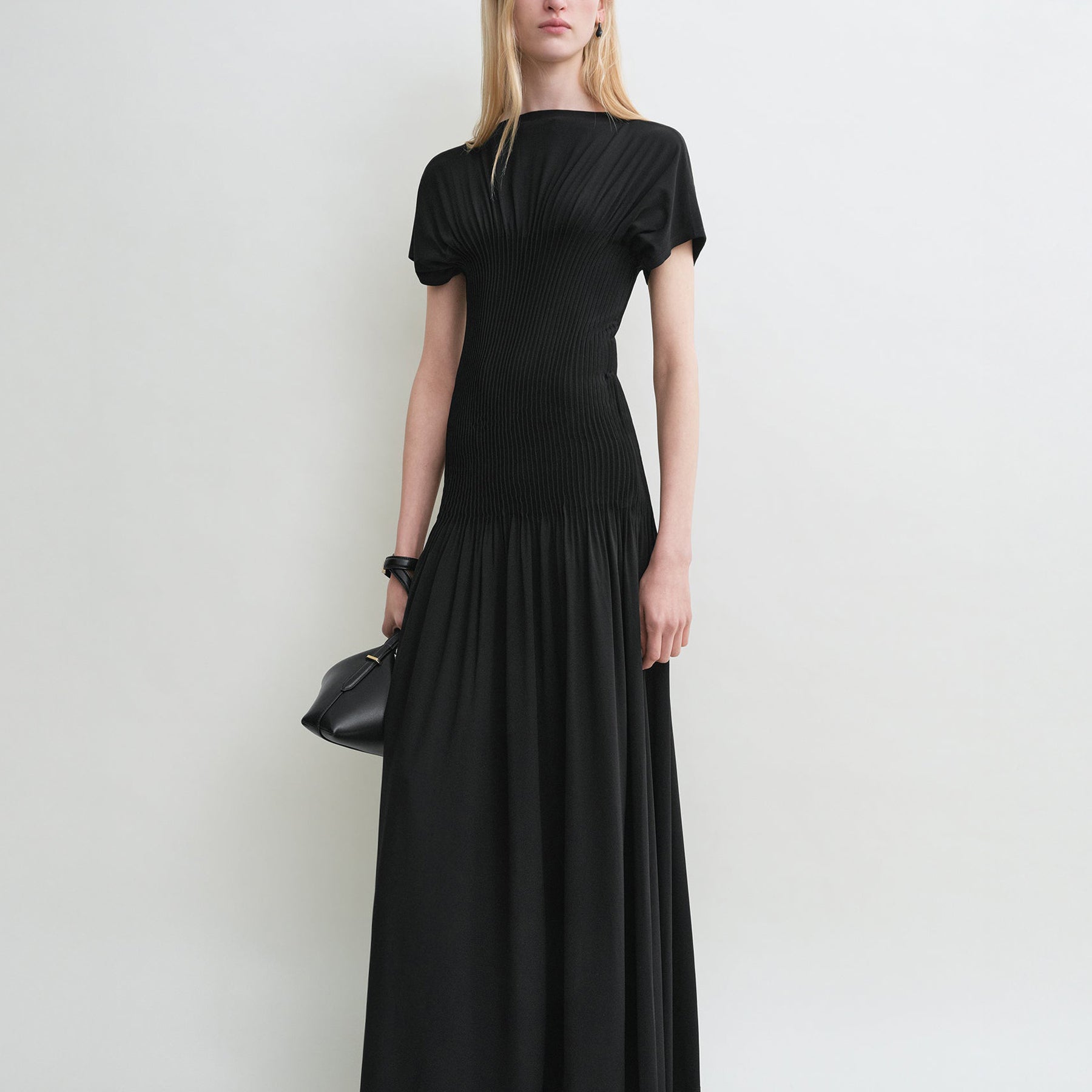 TOTEME | Knife-pleated Jersey Dress in Black | The UNDONE