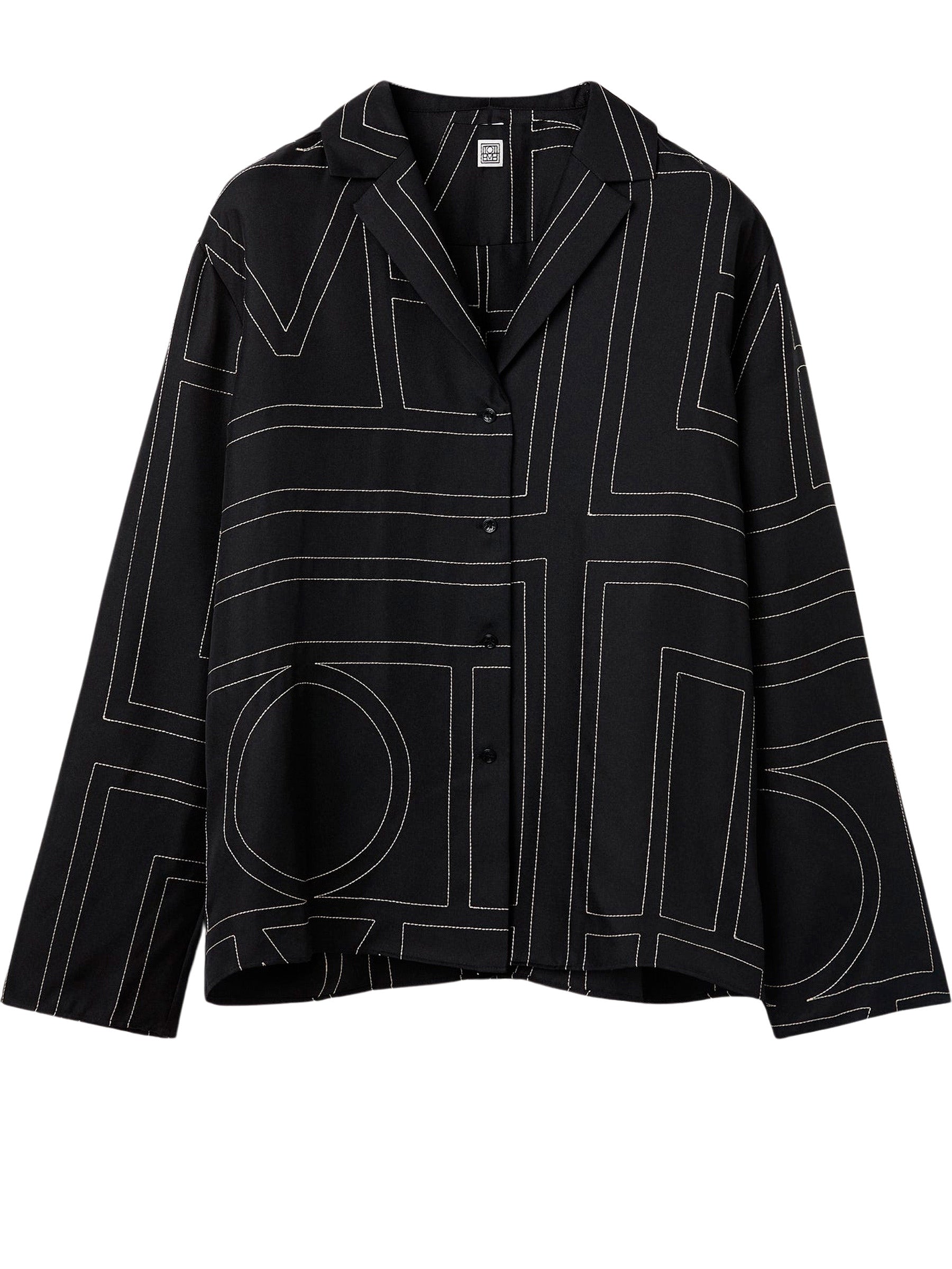 TOTEME | Monogram Silk Pj Top in Black | The UNDONE