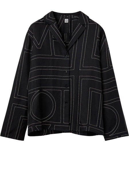 TOTEME | Monogram Silk Pj Top in Black | The UNDONE