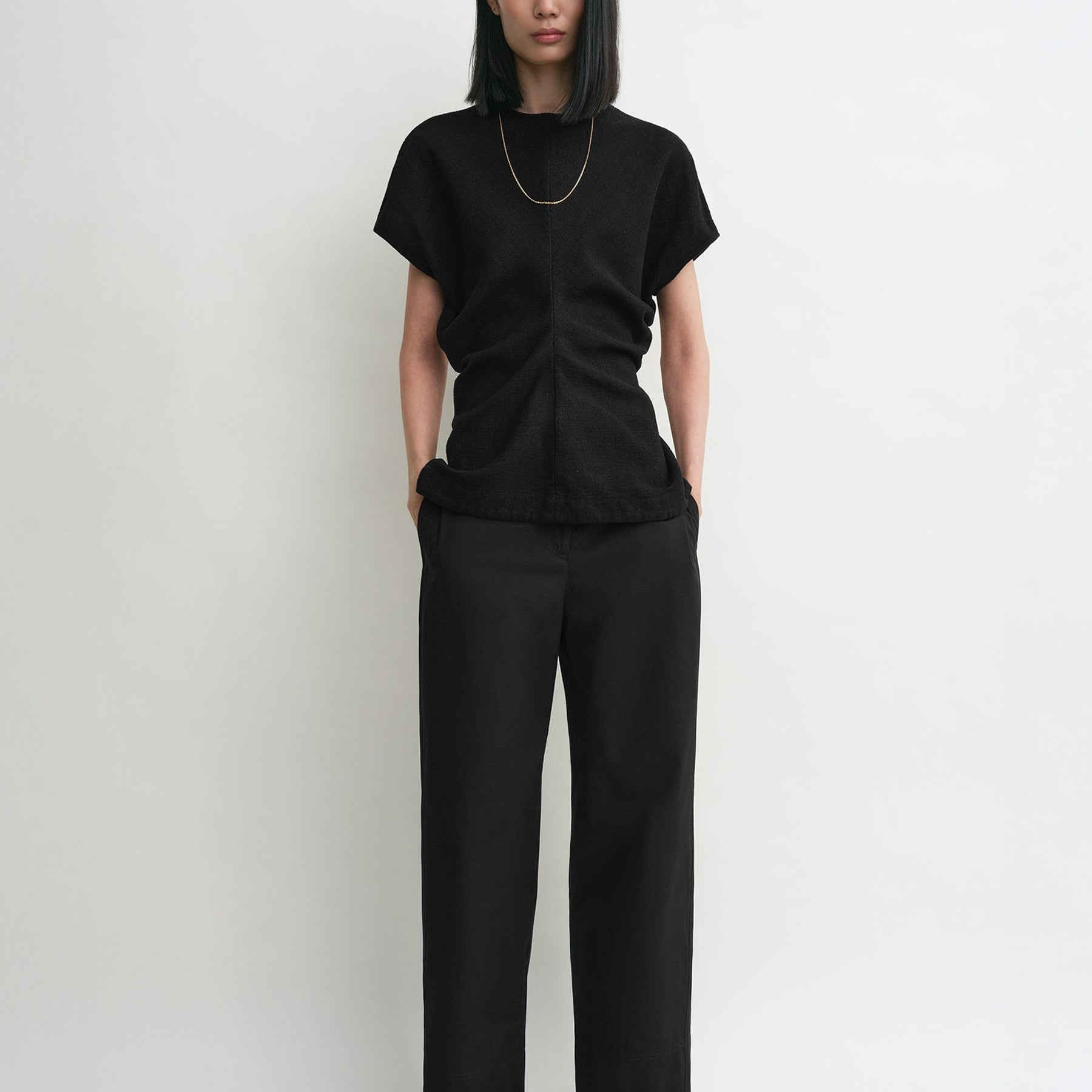 TOTEME | Slouch Waist Basketweave Top in Black | The UNDONE