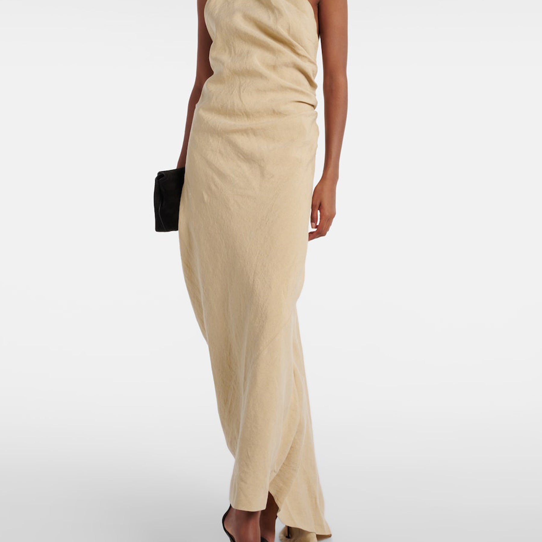 TOVE | Riya Draped Linen Maxi Dress in Beige | The UNDONE
