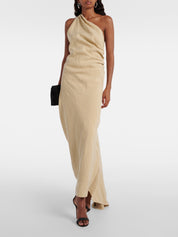 TOVE | Riya Draped Linen Maxi Dress in Beige | The UNDONE