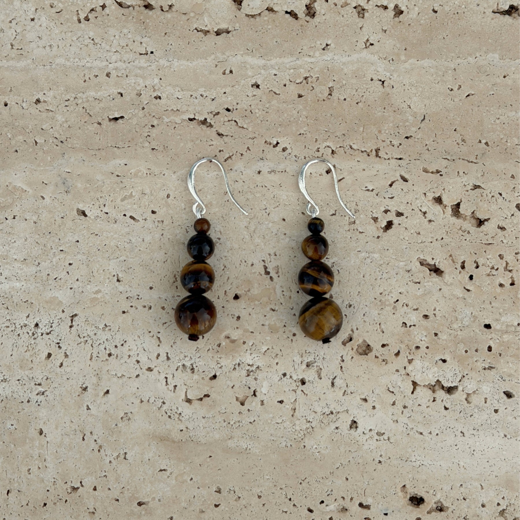 small drop Beaded Earrings in natural Tigers Eye with sterling silver hook