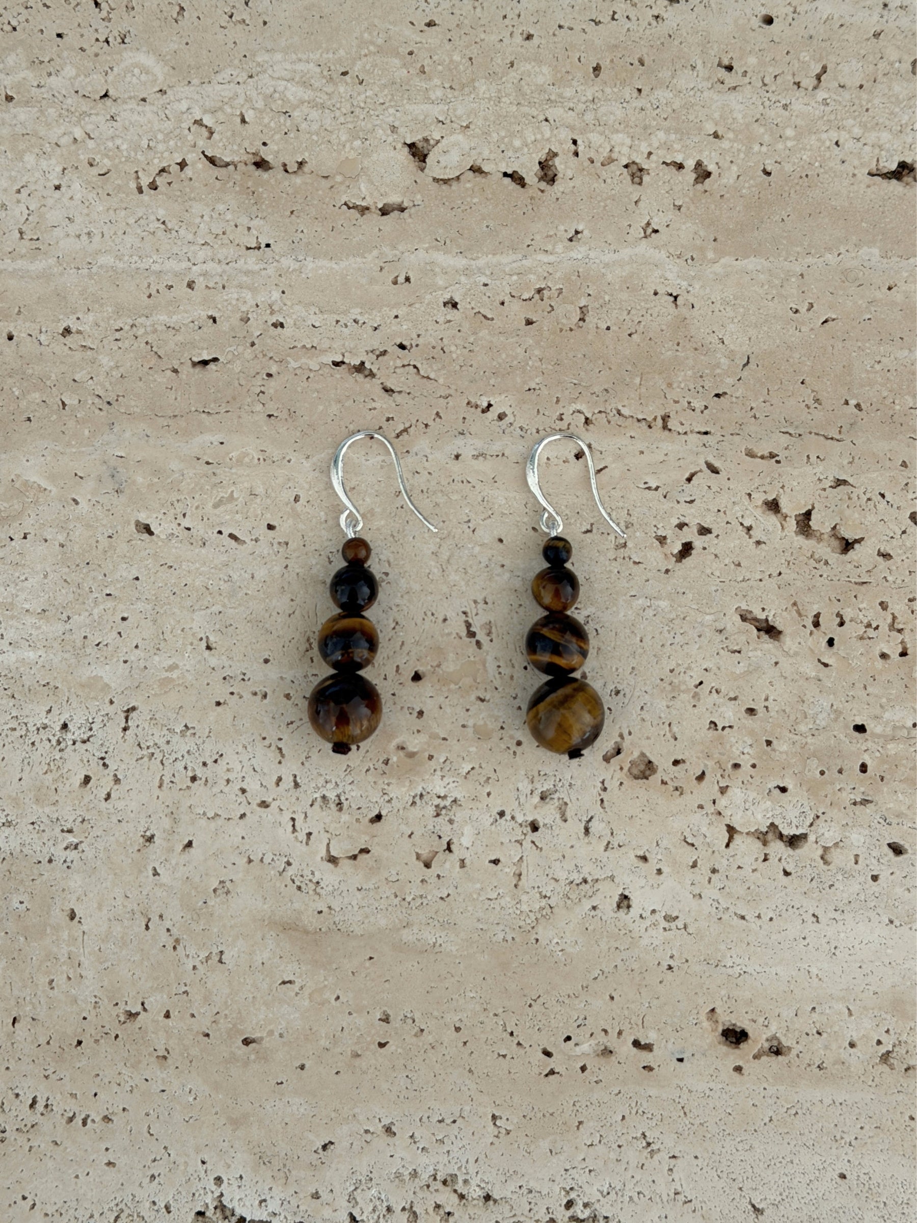 small drop Beaded Earrings in natural Tigers Eye with sterling silver hook