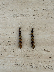 Long drop Beaded Earrings in natural Tigers Eye with sterling silver hook