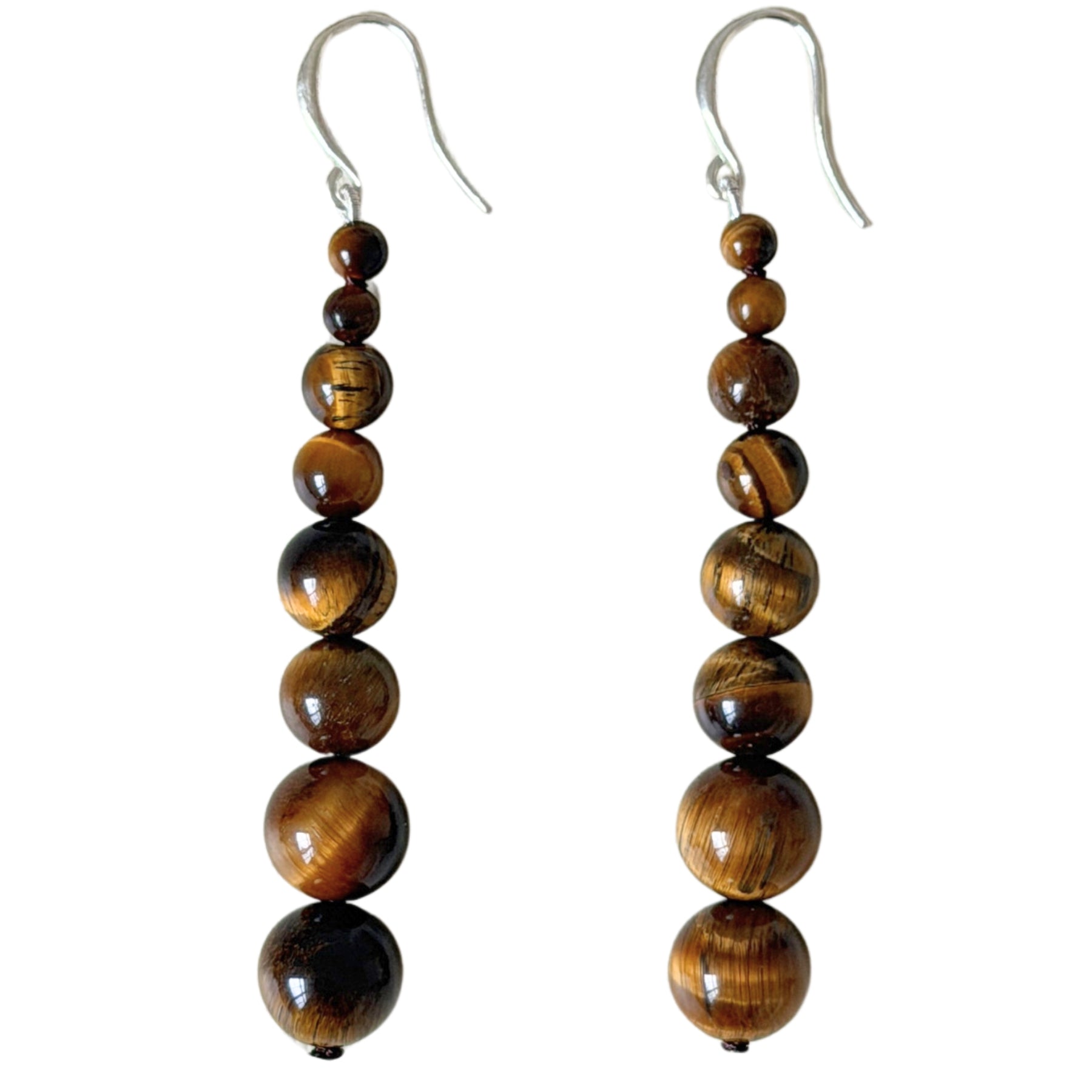 Long drop Beaded Earrings in natural Tigers Eye with sterling silver hook