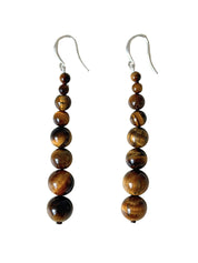 Long drop Beaded Earrings in natural Tigers Eye with sterling silver hook