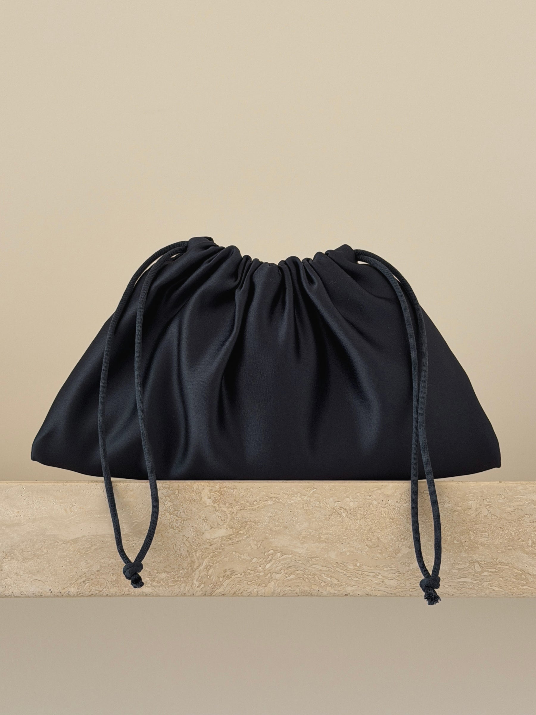 The Navy Satin Pouch Bag | The UNDONE