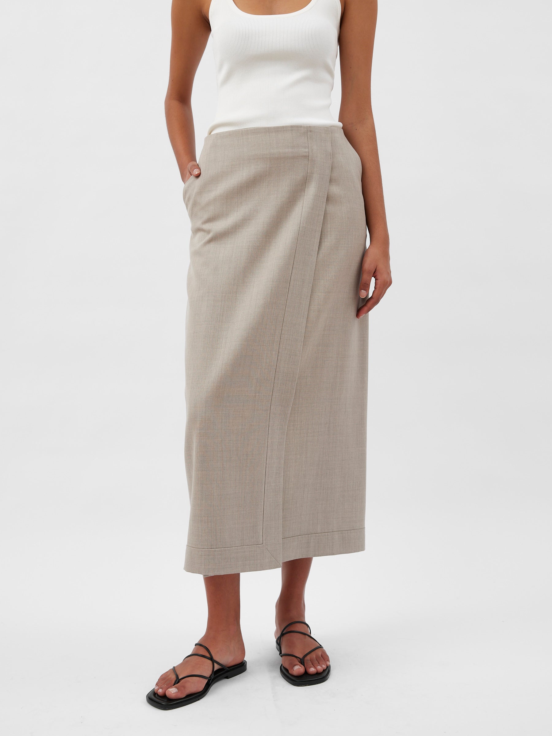A.Emery | Joan Wrap Skirt in Beige Almond | The UNDONE