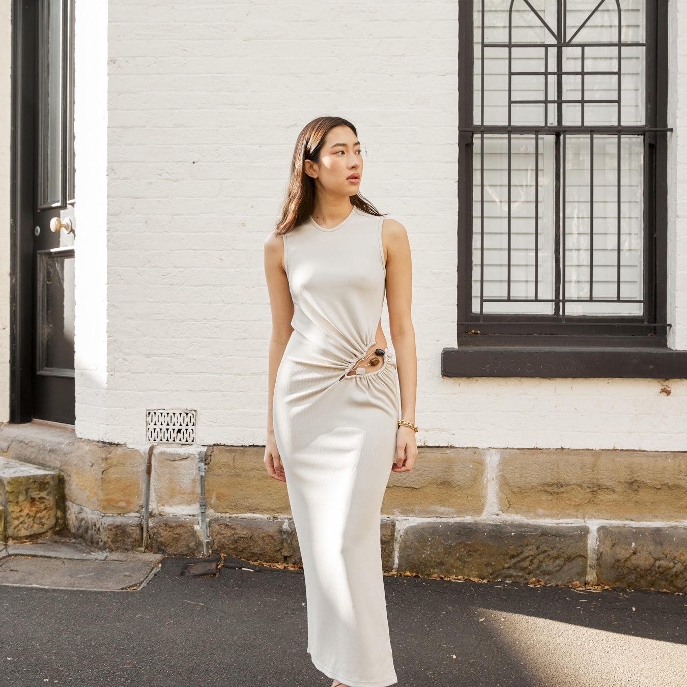 Christopher Esber | Folia Float Buckle Tank Dress in Cream | The UNDONE