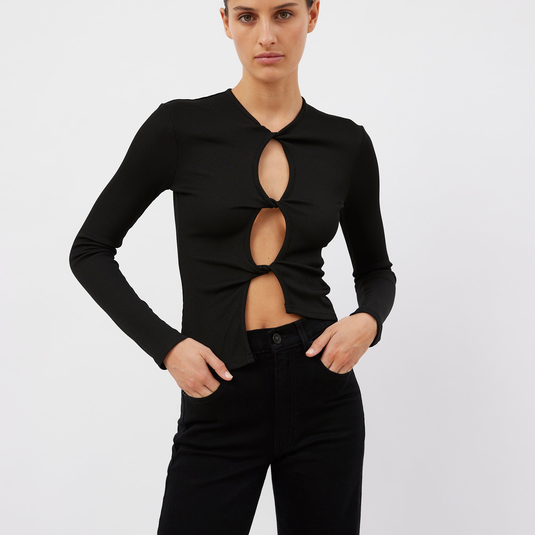 Christopher Esber | Black Open Twist Long Sleeve Top | The UNDONE