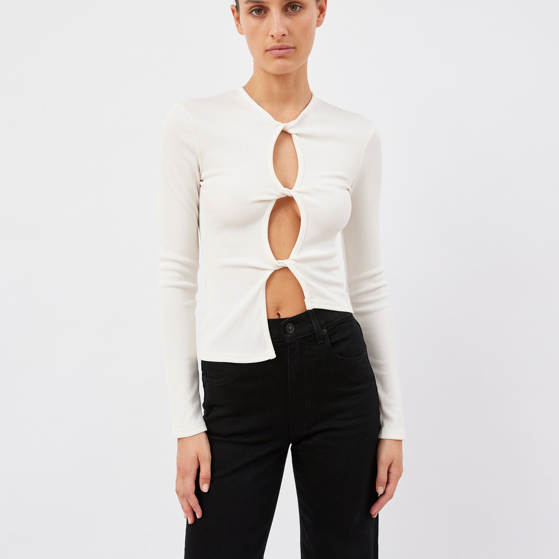Christopher Esber | Open Twist Long Sleeve Top in Snow White | The UNDONE
