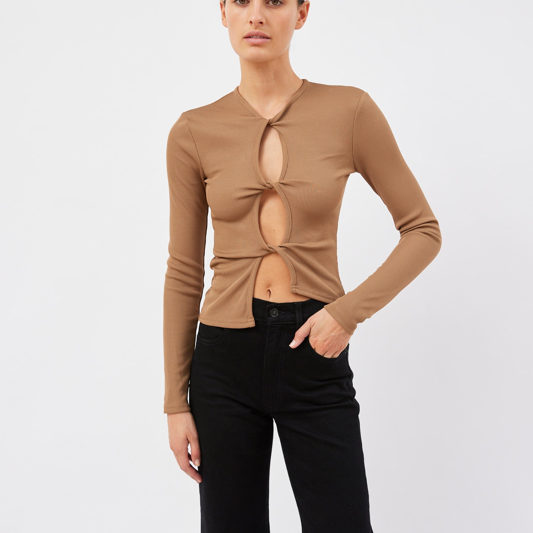 Christopher Esber | Open Twist Long Sleeve Top in Tannin | The UNDONE