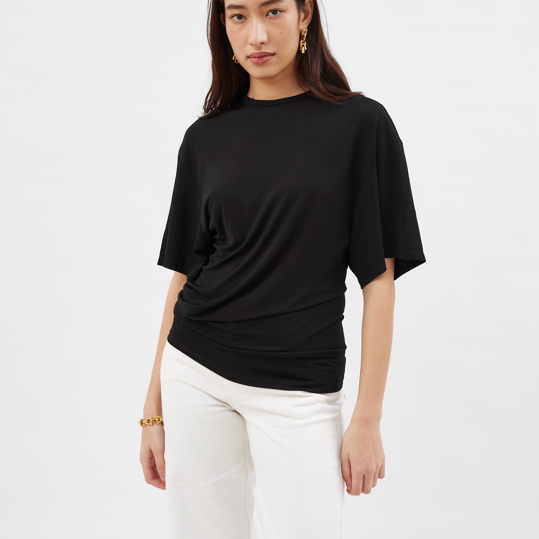 Christopher Esber | Side Cowl Waist Tee in Black | The UNDONE