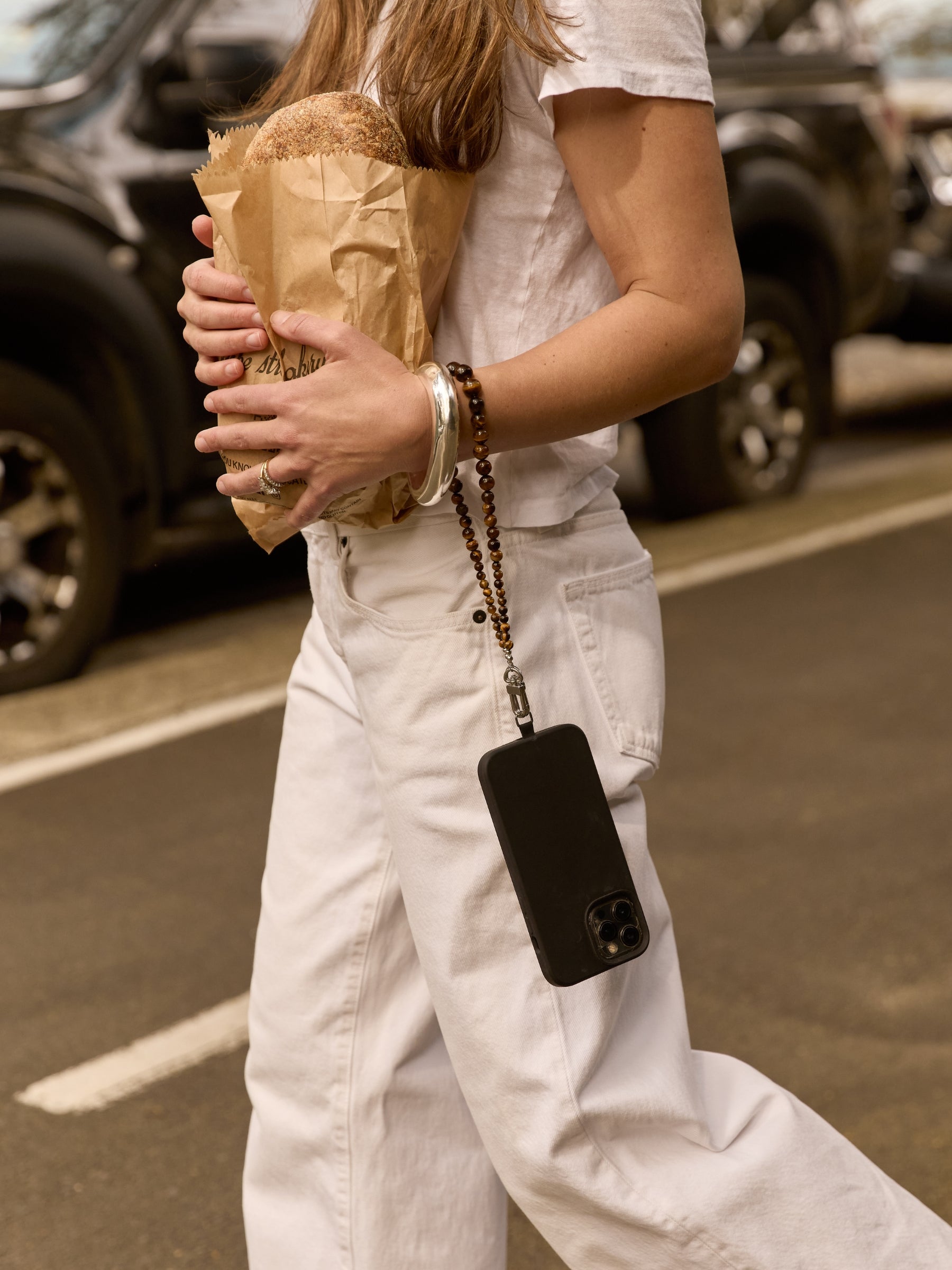 Brown Tiger's Eye Beaded Phone Wristlet - Functional Jewellery | The UNDONE