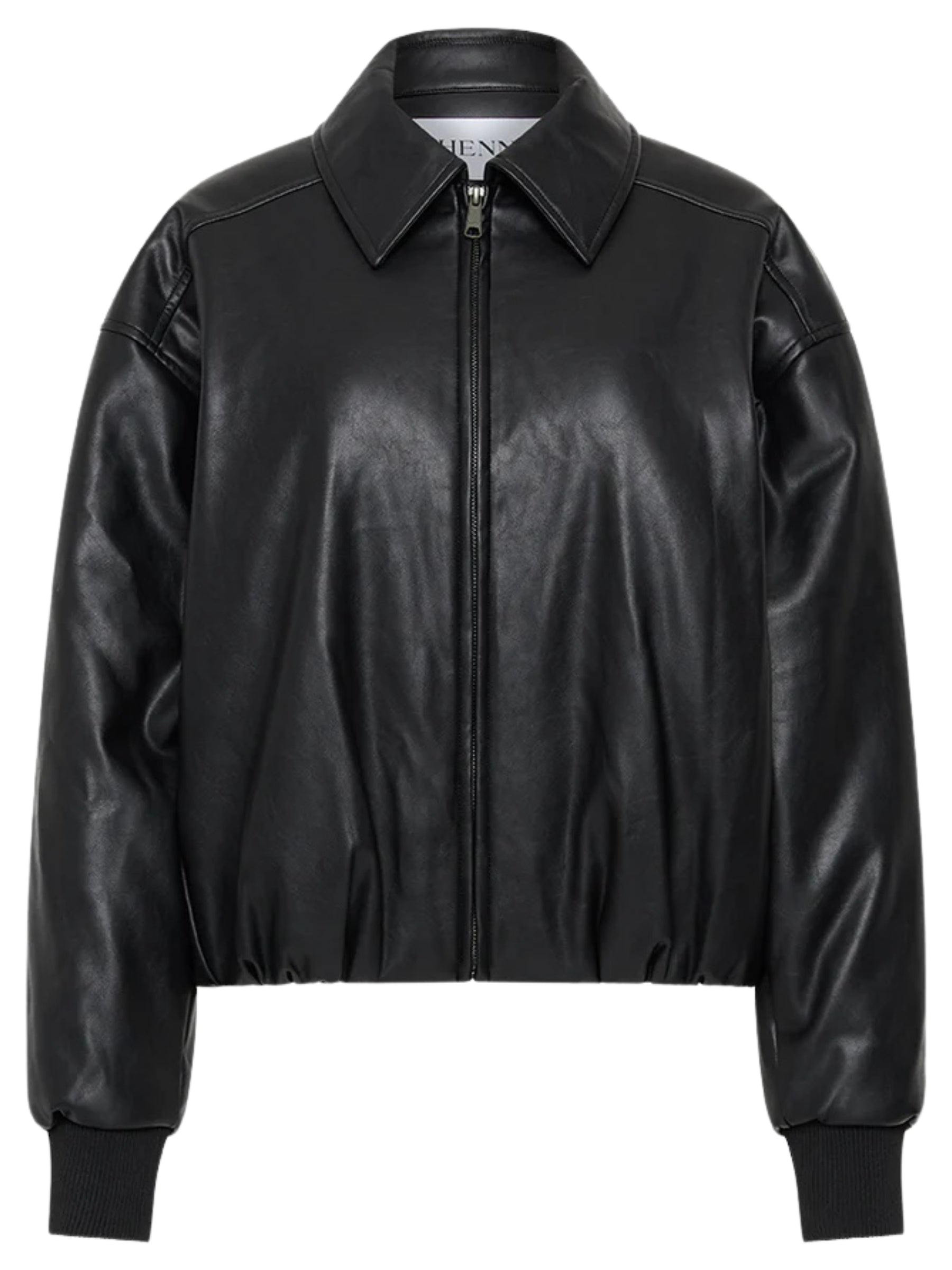 Henne Iliad Vegan Leather Black Bomber Jacket | TheUNDONE