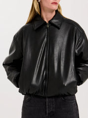 Henne Iliad Vegan Leather Black Bomber Jacket | TheUNDONE