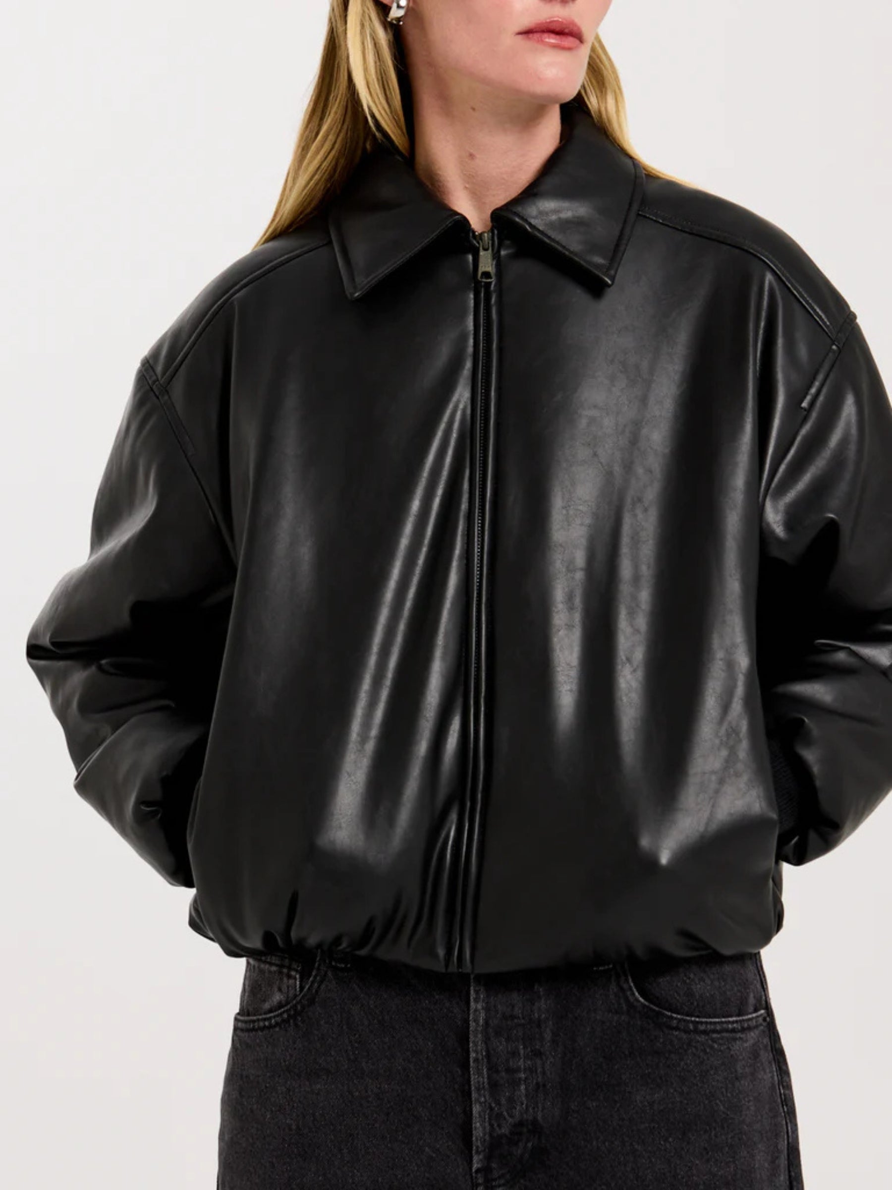 Henne Iliad Vegan Leather Black Bomber Jacket | TheUNDONE