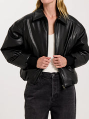 Henne Iliad Vegan Leather Black Bomber Jacket | TheUNDONE