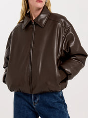 Henne | Iliad Vegan Leather Brown Bomber Jacket | The UNDONE