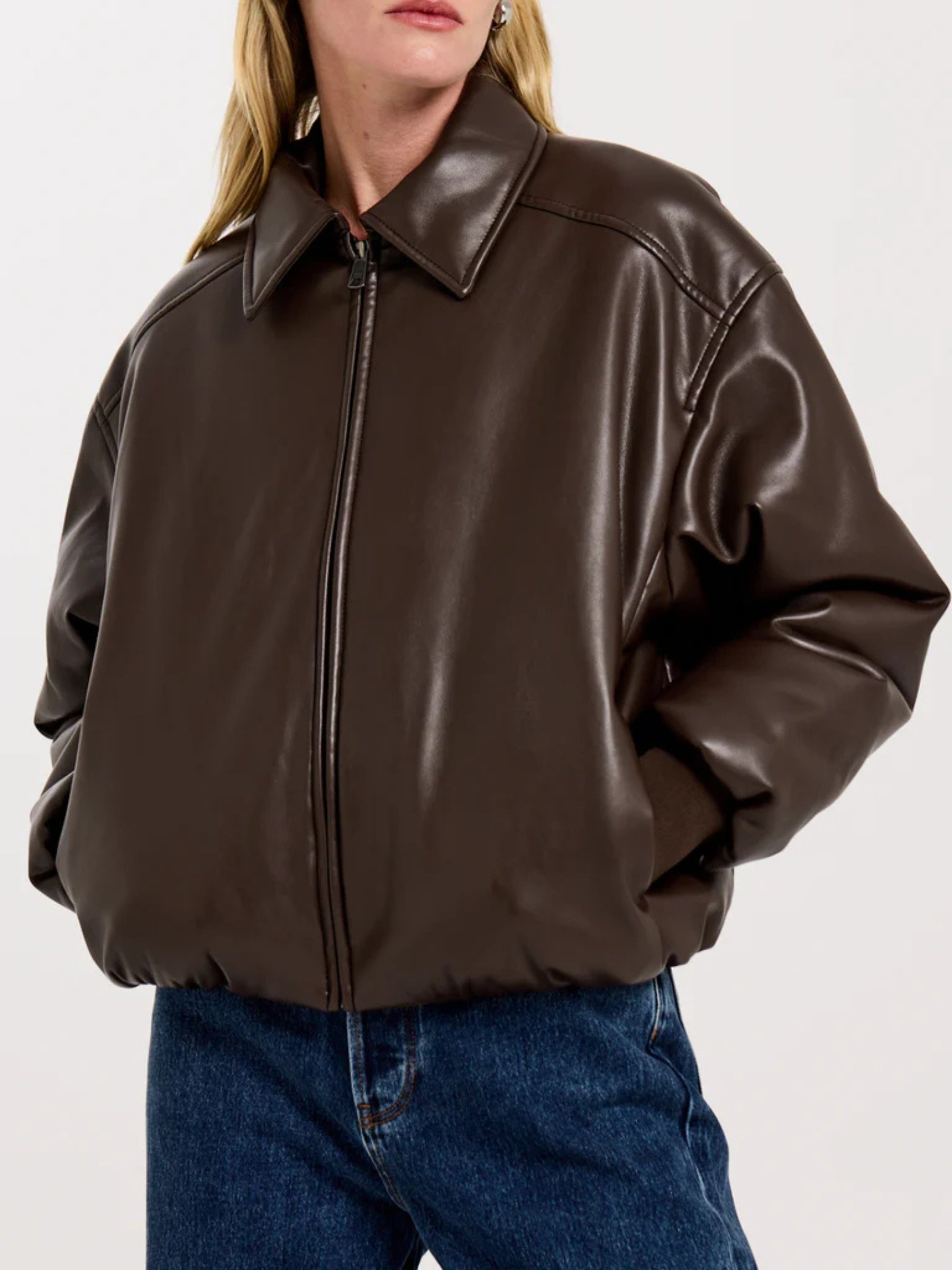 Henne | Iliad Vegan Leather Brown Bomber Jacket | The UNDONE