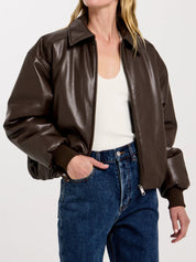Henne | Iliad Vegan Leather Brown Bomber Jacket | The UNDONE