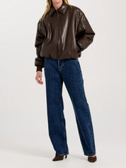 Henne | Iliad Vegan Leather Brown Bomber Jacket | The UNDONE