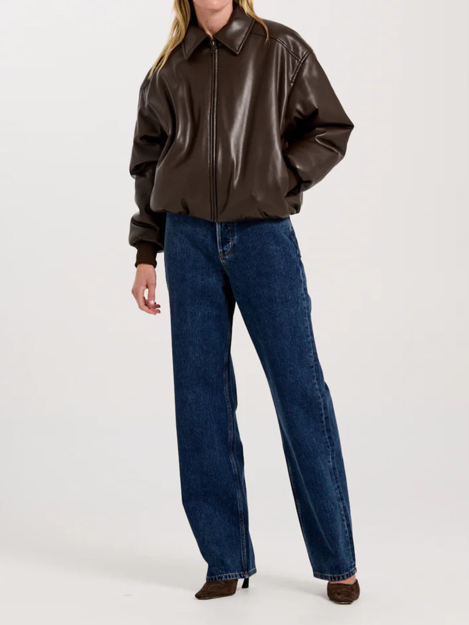 Henne | Iliad Vegan Leather Brown Bomber Jacket | The UNDONE
