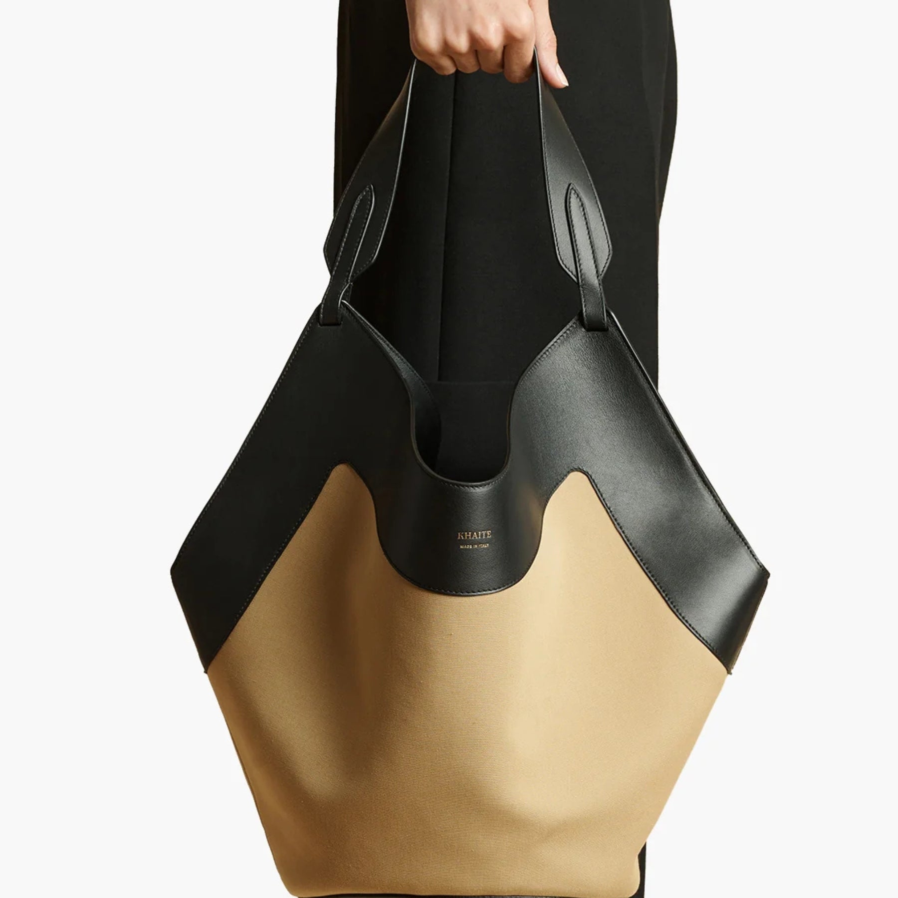 Khaite Medium Lotus Tote in Honey and Black | TheUNDONE