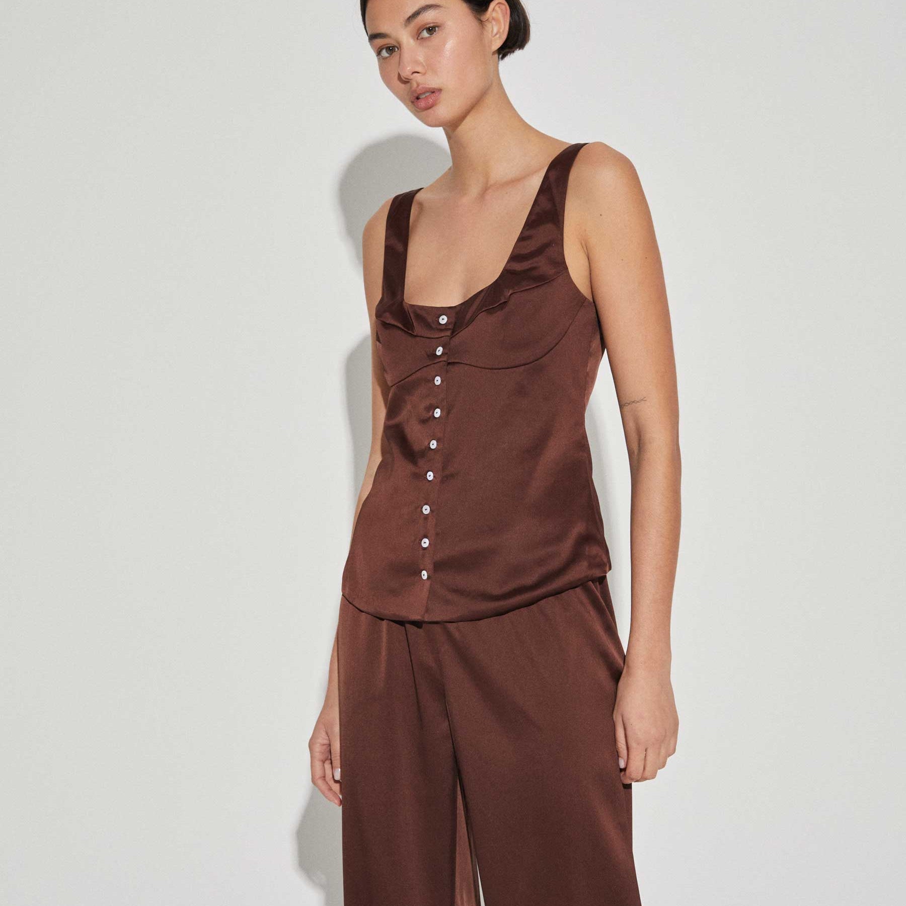 Maison Essentiele | Button Down Vest in Chocolate | The UNDONE