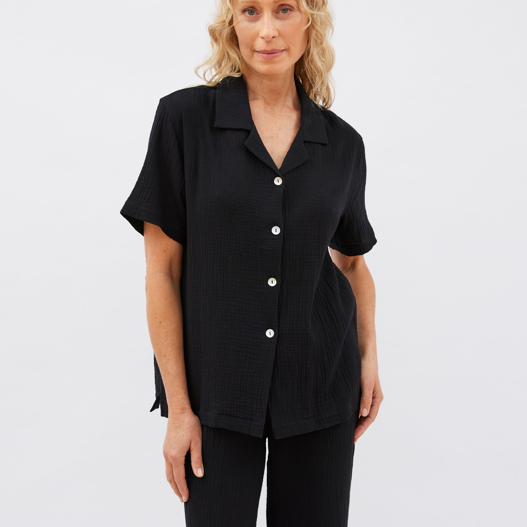 Maison Essentiele | Core Short Sleeve Shirt in Black | The UNDONE