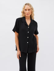 Maison Essentiele | Core Short Sleeve Shirt in Black | The UNDONE