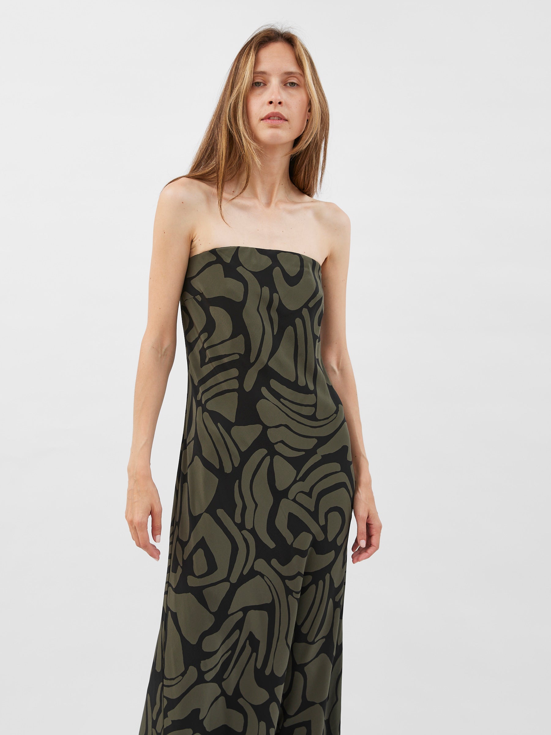 Matteau | Bias Column Dress in Green Pebble | The UNDONE