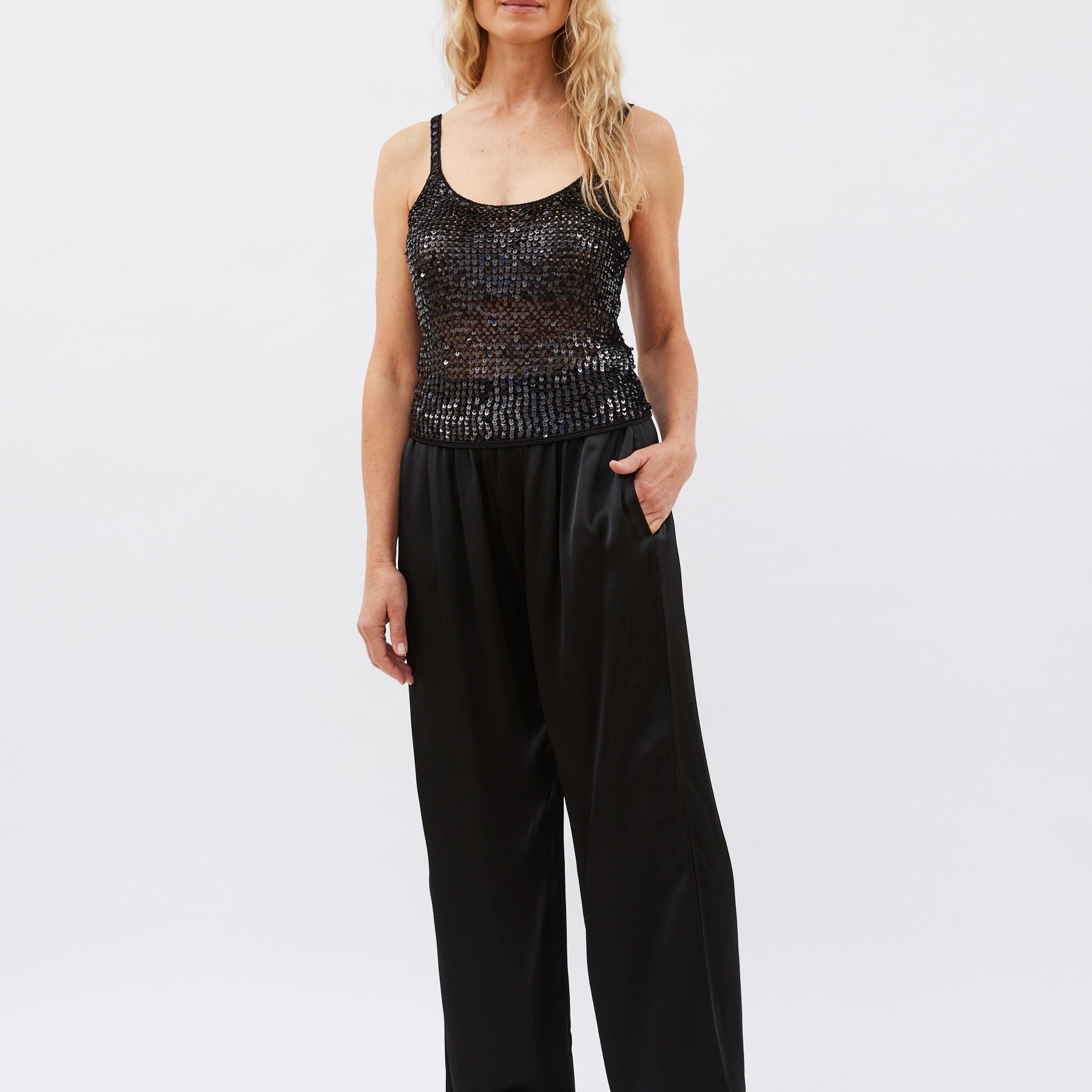Matteau | Relaxed Satin Pant in Black | The UNDONE