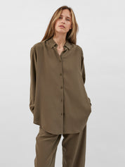 Matteau | Long Sleeve Silk Shirt in Khaki Willow | The UNDONE