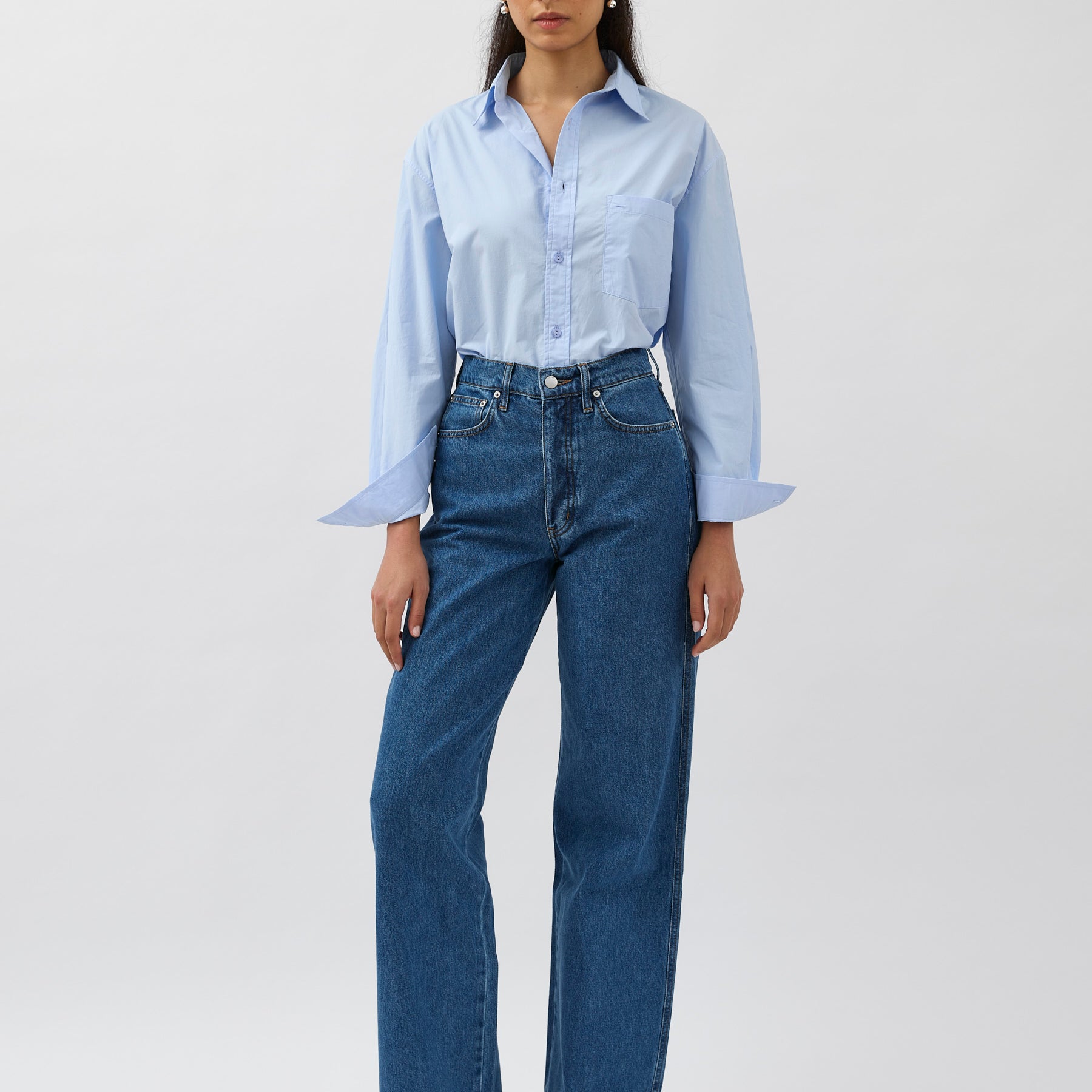 St. Agni | Mid Rise Wide Leg Jean in Denim Blue | The UNDONE