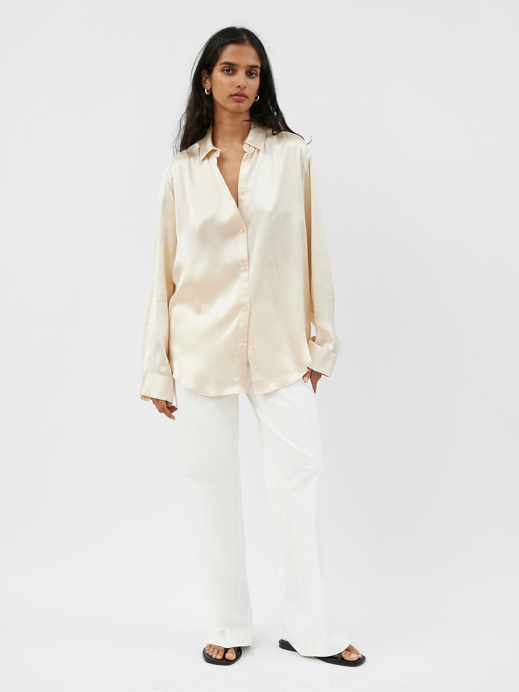 Matteau | Satin Shirt in Ivory | The UNDONE