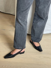 Nelson Made | Mimi Slingback Flat in Black Leather | The UNDONE