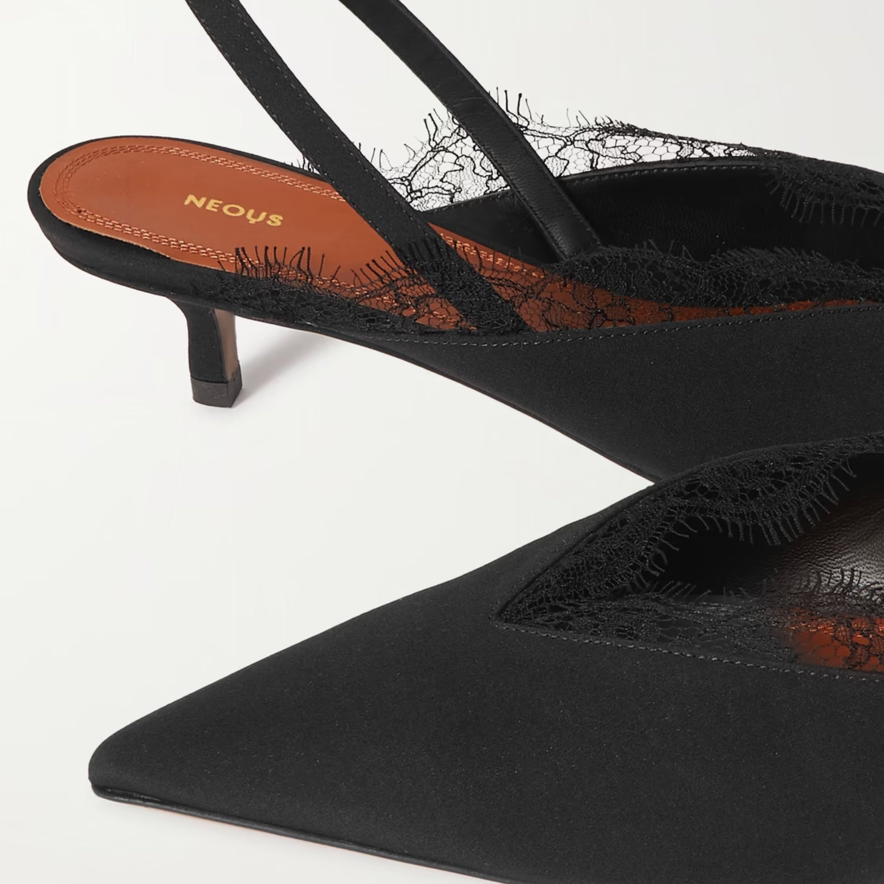 NEOUS Irena lace-trimmed crepe de chine slingback pumps | TheUNDONE