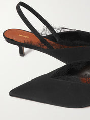 NEOUS Irena lace-trimmed crepe de chine slingback pumps | TheUNDONE