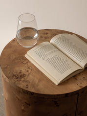 Rachel Donath Vernier Round Side Table in Burlwood at TheUNDONE