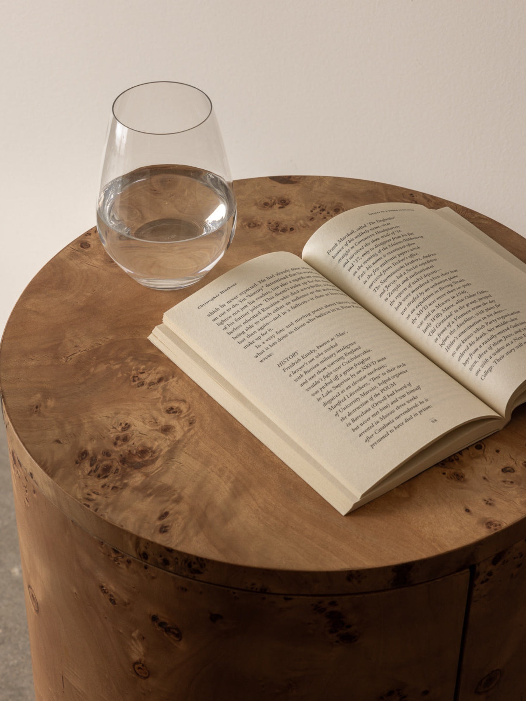 Rachel Donath Vernier Round Side Table in Burlwood at TheUNDONE