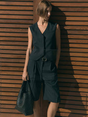 Rylan | Alt-Leather Woven Small Tote in Black | The UNDONE