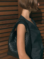 Rylan | Alt-Leather Woven Small Tote in Black | The UNDONE
