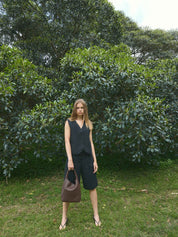 Rylan | Alt-Leather Woven Small Tote in Brown | The UNDONE