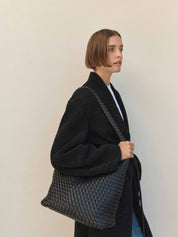 Rylan | Alt-Leather Woven Large Tote in Black | The UNDONE